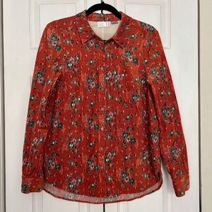 Anthropologie Building 18 Corduroy Floral Button Shirt Size 8